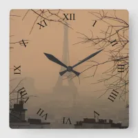 Eiffel Tower in Haze of Smog Square Wall Clock