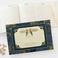 Art Deco Butterfly Monogram Blue and Gold Wedding  Guest Book