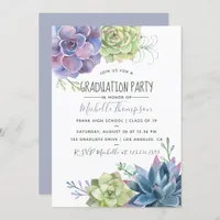 Watercolor Desert Cactus Succulents Graduation Invitation