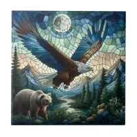 Mosaic Bear and Eagle in the Mountains  Ceramic Tile