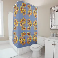 Elegant Orange Flowers - Blue Grey Shower Curtain