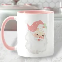 Blush Pink Vintage Winking Santa Christmas Mug