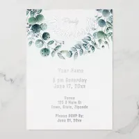 Abstract Botanical Eucalyptus Leaf Foil Invitation