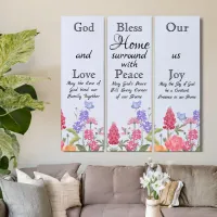 God Bless Our Home Floral Wildflowers Blue Triptych