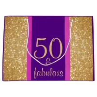 Glittery Purple & Pink 50 & Fabulous 50th Birthday Large Gift Bag