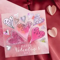 Romantic Doodle Watercolor Hearts Valentine's Day