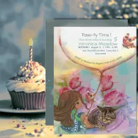 Cute Kitten Girl tulips Birthday  Invitation