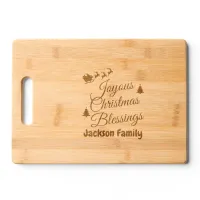 Monogram Family Name Joyous Christmas Blessings | Cutting Board