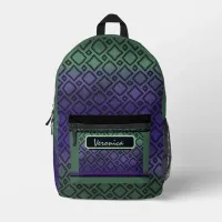 Purple Green Diamond Pattern  Printed Backpack