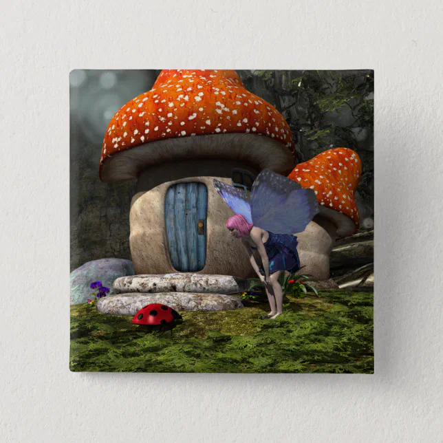 Cute Pink-Haired Fairy Meets Ladybug Button