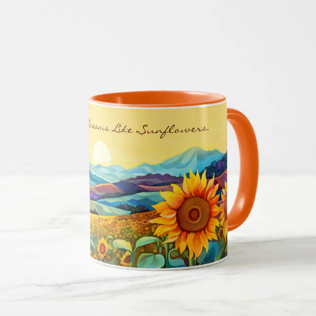 Sunflowers Vally Watercolor Painting | Art Coffe Mug