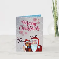 Watercolor Laughing Santa Claus Rudolf Smiling Card