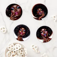 Melanin Chic Afro Beauty with Holographic Accents Coaster Set