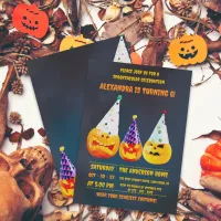 Three Festive Jack O' Lanterns Halloween Birthday Invitation