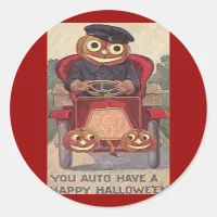 Vintage Auto Halloween Classic Round Sticker