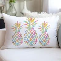 Watercolor Pineapple Trio Tropical Rainbow Lumbar Pillow