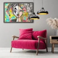 Girl Jester Portrait Colorful Black White Fun Cute Poster