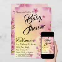 Pink Flower Buds Floral Baby Shower Invitation