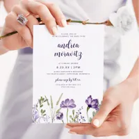 Purple Wildflowers Grass Bridal Shower Invitation