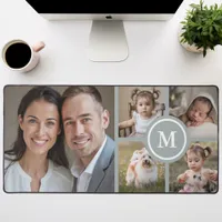 Custom 5 Photo Collage Sage Green Family Desk Mat