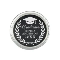 Black Custom Name Laurel Wreath Emblem Graduation  Ring