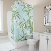 Modern Bamboo Pattern Flower Blue & Green Shower Curtain