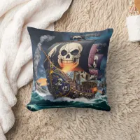 Pirate Ship Engaged in Battle on Stormy Seas Throw Pillow