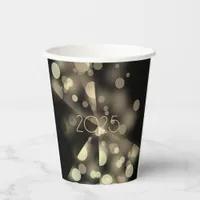 2025 new year with golden bubbles paper cups