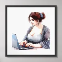 Modern Woman Typing Framed Art