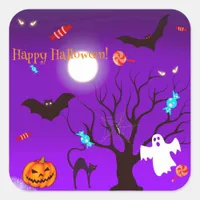 Funny Halloween creatures and candies Square Sticker