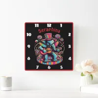 Colorful elephant strumming guitar at circus square wall clock