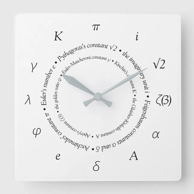 Mathematical Constants Symbols Square Wall Clock