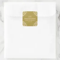 Elegant Vintage Gold Wedding Classic Square Sticker