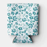 Tropical Turquoise Teal Blue Floral Pattern Can Cooler