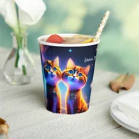 Cute cat couple under the starry sky -   paper cups