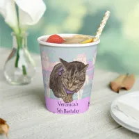 Watercolor Purple Birthday Kids Kitten Paper cup