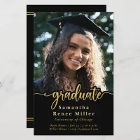 Budget Gold Script Photo Graduation Invitation