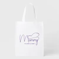 Royal Purple Modern Handwriting Heart Mommy Grocery Bag