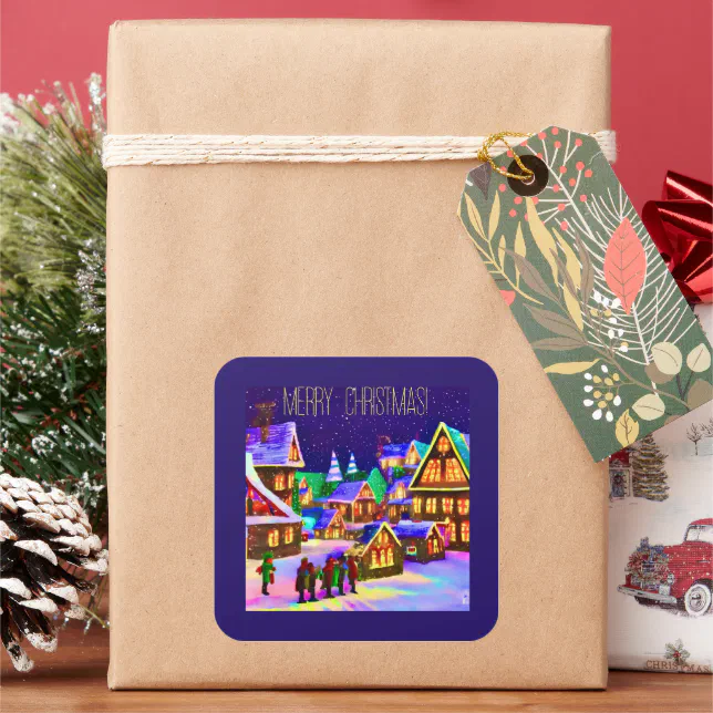 Merry Christmas - village in the snow Square Sticker