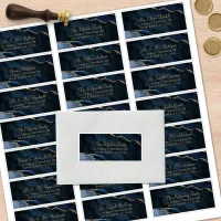 Navy Blue Gold Agate Wedding Guest Address Labels