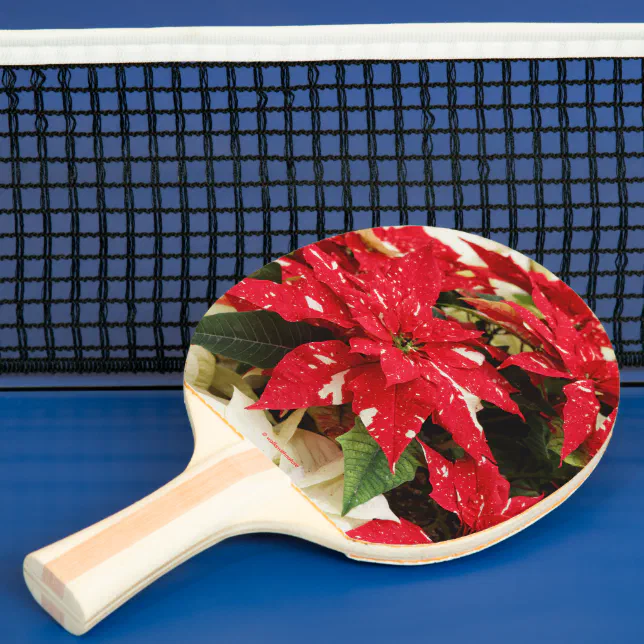 Festive Red White Floral Poinsettias Ping Pong Paddle
