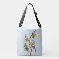 Exotic Tropical White Blue Orchids Pattern Crossbody Bag