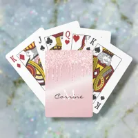 Monogram Blush Pink Metallic Dripping Glitter Poker Cards