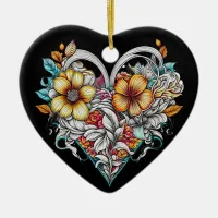 Personalized Floral Heart with Sentimental Message Ceramic Ornament