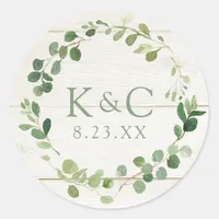 Wedding Bridal Shower Eucalyptus Greenery Wreath Classic Round Sticker