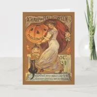 Halloween Vintage Woman and Jack o' Lantern Card