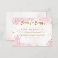 Pink Gold Snowflakes Baby Shower Book Request  Enclosure Card