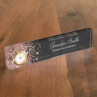 Girly Glittery Rose Gold Glam Black Desk Name Plate