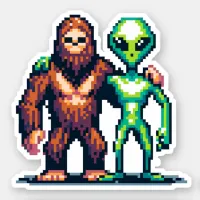 Extraterrestrial Alien Being and Bigfoot Pixel Art Sticker