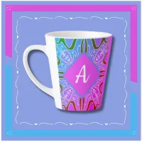 Cute Girly Whimsical Folk Art Pink Purple Blue Latte Mug